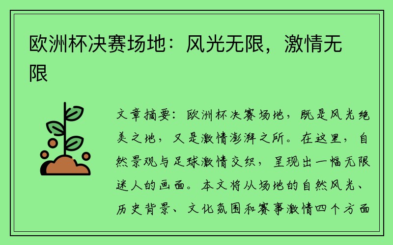 欧洲杯决赛场地：风光无限，激情无限
