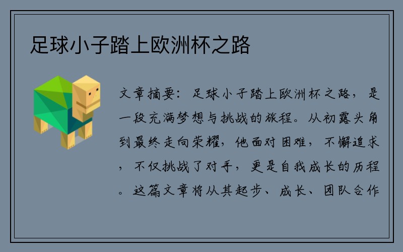 足球小子踏上欧洲杯之路